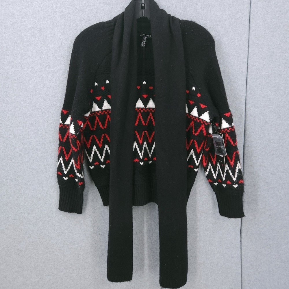 Jones New York Fair Isle Knit Crewneck Black Sweater & Scarf Womens Size PL NWT